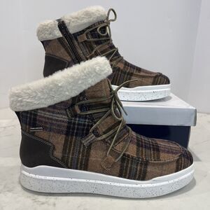 Romika‎ NEW Helsinki Ankle Faux Fur Sneaker Boot Brown Plaid EU 41 US 10/10.5